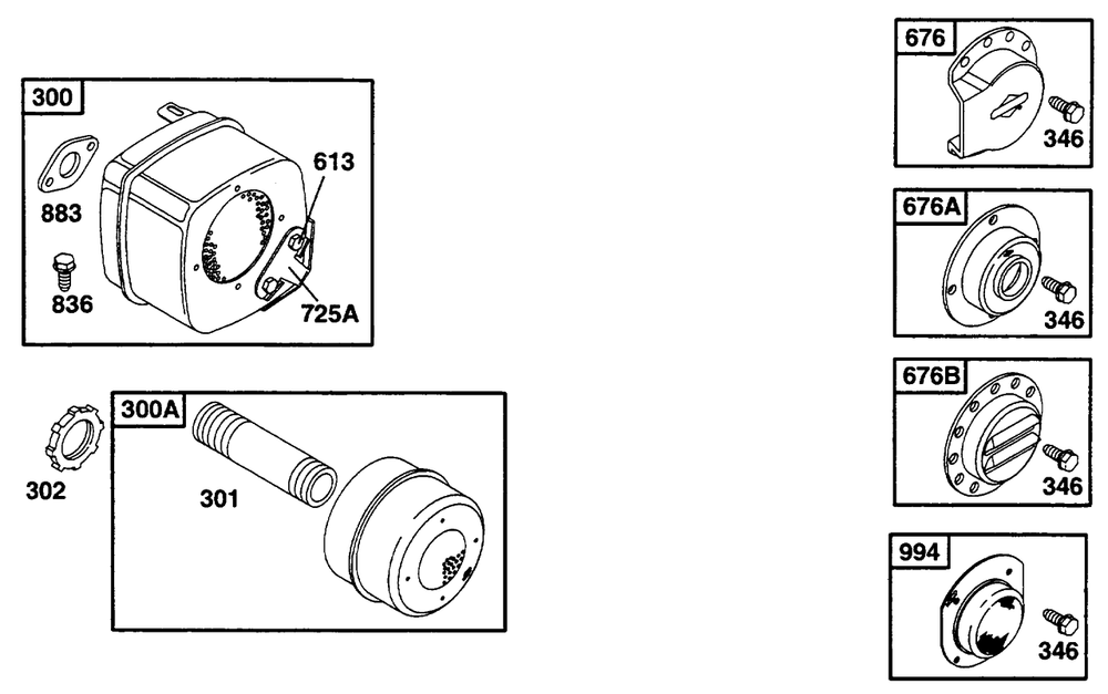Muffler Grp Diagram and Parts List for 256702-4002-XX  Briggs and Stratton Engine